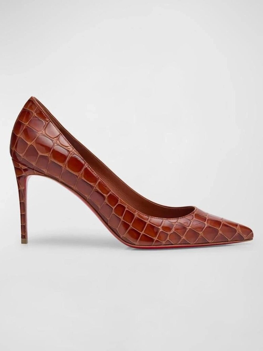 Christian Louboutin Z2739 Brown Kate 85 Croco Red Sole Classic Pumps Size 38.5